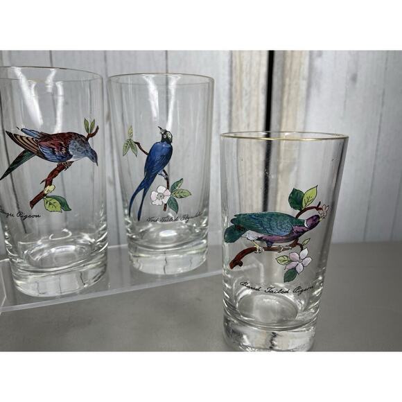 Vintage Set of 4 Hand Painted Bird Tumblers Drinking Glasses - Picture 3 of 7